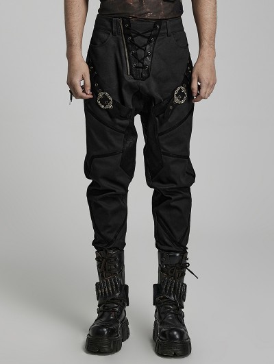 Punk Rave Black Gothic Handsome Thigh Buckle Harem Pants for Men