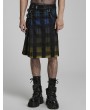 Punk Rave Yellow and Blue Plaid Gothic Punk Gradient Scottish Kilt for Men