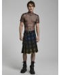 Punk Rave Yellow and Blue Plaid Gothic Punk Gradient Scottish Kilt for Men