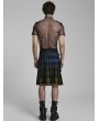 Punk Rave Yellow and Blue Plaid Gothic Punk Gradient Scottish Kilt for Men