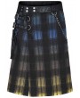 Punk Rave Yellow and Blue Plaid Gothic Punk Gradient Scottish Kilt for Men