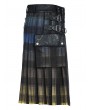 Punk Rave Yellow and Blue Plaid Gothic Punk Gradient Scottish Kilt for Men