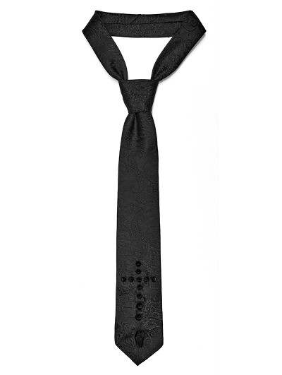 Punk Rave Black Gothic Noble Cross Jacquard Necktie for Men