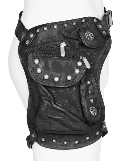 Punk Rave Black Gothic Doomsday Punk Multifunctional Pocket Thigh Bag