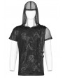 Punk Rave Black Gothic Punk Lightwave Printed Hooded T-Shirt for Men