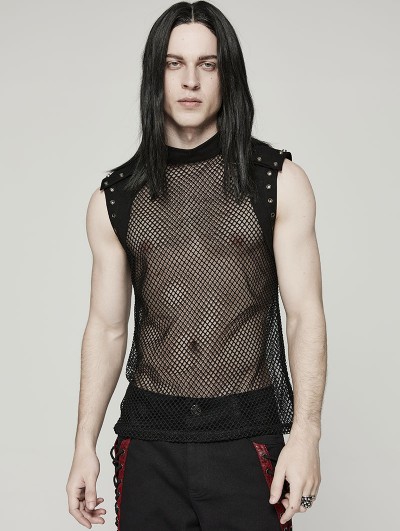 Punk Rave Black Gothic Punk Sexy Mesh Vest Top for Men