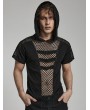 Punk Rave Black Gothic Punk Hollow Mesh Short Sleeve Hooded T-Shirt for Men