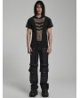 Punk Rave Black Gothic Punk Hollow Mesh Short Sleeve Hooded T-Shirt for Men