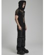 Punk Rave Black Gothic Punk Hollow Mesh Short Sleeve Hooded T-Shirt for Men