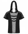 Punk Rave Black Gothic Punk Hollow Mesh Short Sleeve Hooded T-Shirt for Men