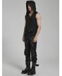 Punk Rave Black Gothic Punk Distressed Asymmetrical Hooded Vest Top for Men