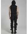 Punk Rave Black Gothic Punk Distressed Asymmetrical Hooded Vest Top for Men