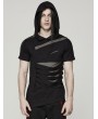 Punk Rave Black Gothic Hooded Mesh Splicing Knit Short Sleeve T-Shirt for Men