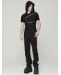 Punk Rave Black Gothic Hooded Mesh Splicing Knit Short Sleeve T-Shirt for Men