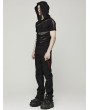 Punk Rave Black Gothic Hooded Mesh Splicing Knit Short Sleeve T-Shirt for Men