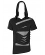 Punk Rave Black Gothic Hooded Mesh Splicing Knit Short Sleeve T-Shirt for Men