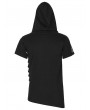 Punk Rave Black Gothic Hooded Mesh Splicing Knit Short Sleeve T-Shirt for Men