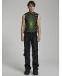Punk Rave Black and Green Gothic Cyberpunk Printed Sleeveless T-Shirt for Men