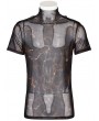 Punk Rave Black and Coffee Gothic Doomsday Printed Mesh Short Sleeve T-Shirt for Men