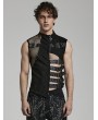 Punk Rave Black Gothic Punk Irregular Hollow Mesh Splicing Vest Top for Men