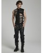 Punk Rave Black Gothic Punk Irregular Hollow Mesh Splicing Vest Top for Men