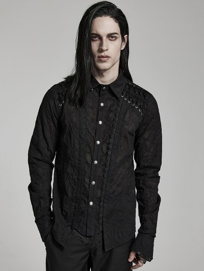 Punk Rave Black Vintage Gothic Lace Trim Long Sleeve Daily Wear Shirt for Men