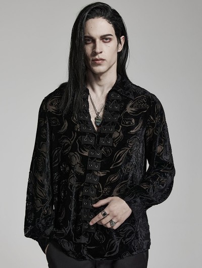 Punk Rave Black Vintage Gothic Velvet Long Sleeve Loose Shirt for Men