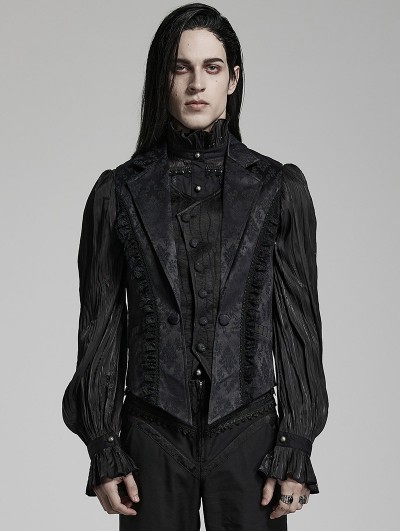 Punk Rave Black Retro Gothic Lapel Jacquard Asymmetric Party Waistcoat for Men