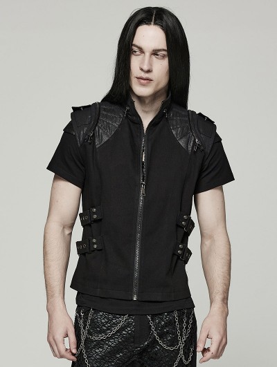 Punk Rave Black Gothic Handsome Punk Metal Zipper Vest for Men