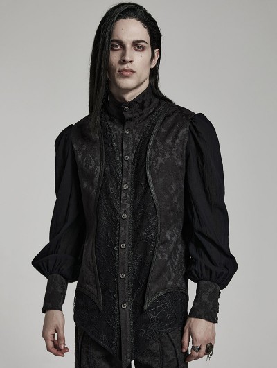 Punk Rave Black Retro Gothic Lantern Sleeve Jacquard Party Shirt for Men