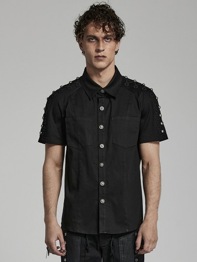 Punk Rave Black Gothic Punk Short Sleeve Daily Wear Fitted Shirt for Men