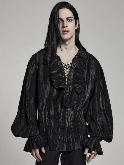 Punk Rave Black Gothic Tie-Dyed Jacquard Long Sleeve Loose Shirt for Men
