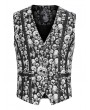 Punk Rave Black and White Gothic Skull Pattern Jacquard Waistcoat for Men