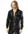 Pentagramme Black Sequin Gothic Heavy Metal Rock Long Sleeve Shirt for Men