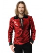Pentagramme Red Sequin Gothic Heavy Metal Rock Long Sleeve Shirt for Men