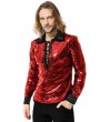 Pentagramme Red Sequin Gothic Heavy Metal Rock Long Sleeve Shirt for Men