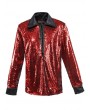 Pentagramme Red Sequin Gothic Heavy Metal Rock Long Sleeve Shirt for Men