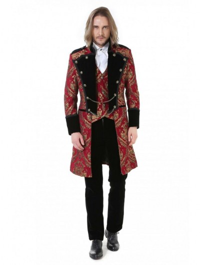 Pentagramme Red Printing Pattern Vintage Gothic Party Swallow Tail Jacket for Men