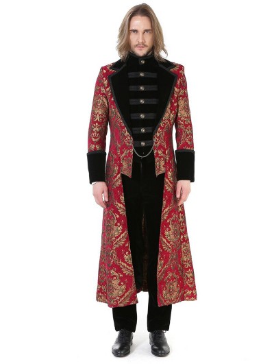 Pentagramme Red Gothic Vintage Jacquard Aristocrat Long Party Tailcoat for Men