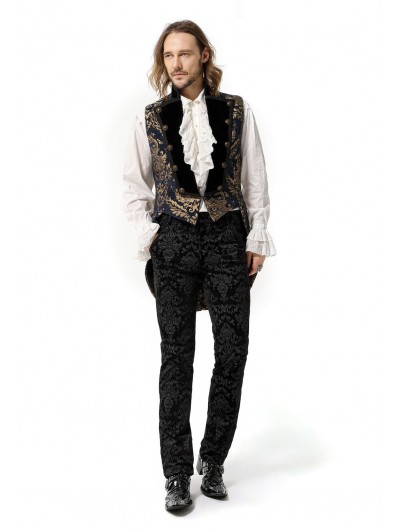 Pentagramme Blue Printing Pattern Gothic Swallow Tail Vest for Men