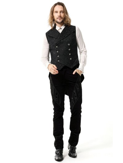 Pentagramme Black Brocade Vintage Gothic Steampunk Tailcoat Vest for Men