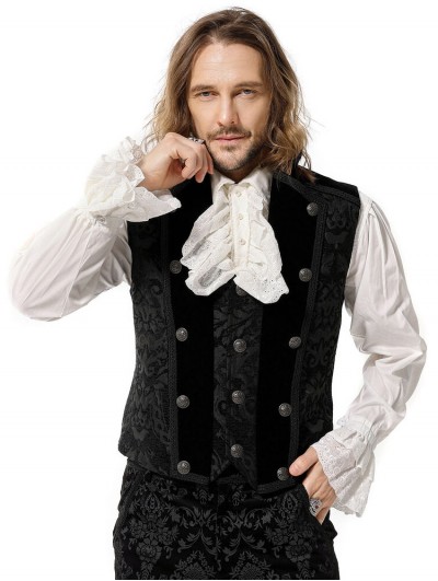 Pentagramme Black Brocade Gothic Victorian Party Vest for Men