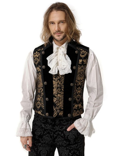 Pentagramme Gold Brocade Gothic Victorian Party Vest for Men