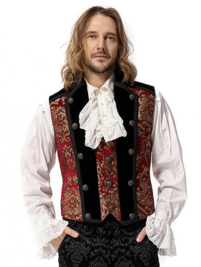 Pentagramme Red Brocade Gothic Victorian Party Vest for Men