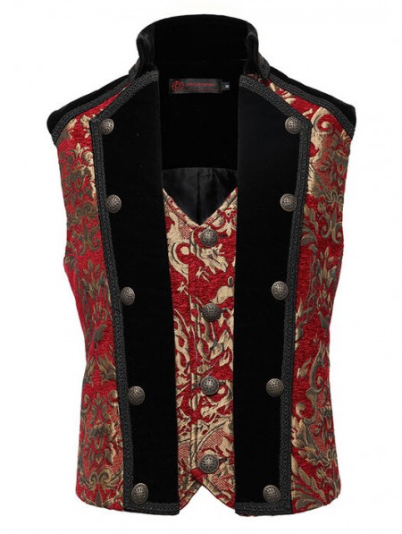 Pentagramme Red Brocade Gothic Victorian Party Vest for Men ...