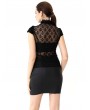 Pentagramme Black Vintage Gothic Cap Sleeve Lace Top for Women