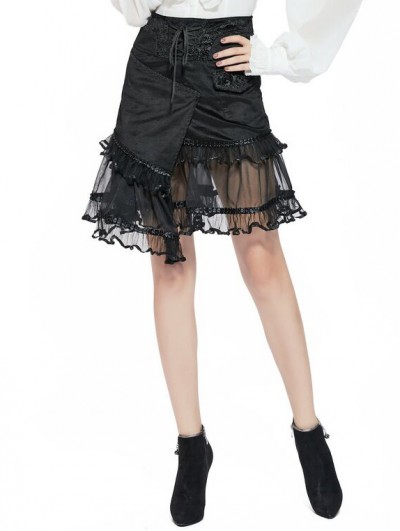 Pentagramme Black Velvet Gothic Vintage Asymmetrical Ruffle Short Skirt