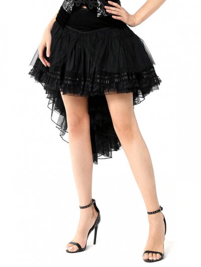 Pentagramme Black Gothic Lace Up Ruffle High-Low Skirt