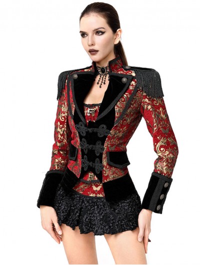 Pentagramme Red Vintage Jacquard Gothic  Tailcoat for Women