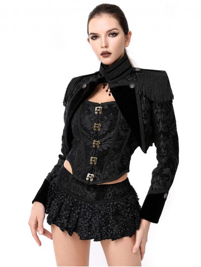 Pentagramme Black Gothic Jacquard Open Front Bolero Jacket for Women